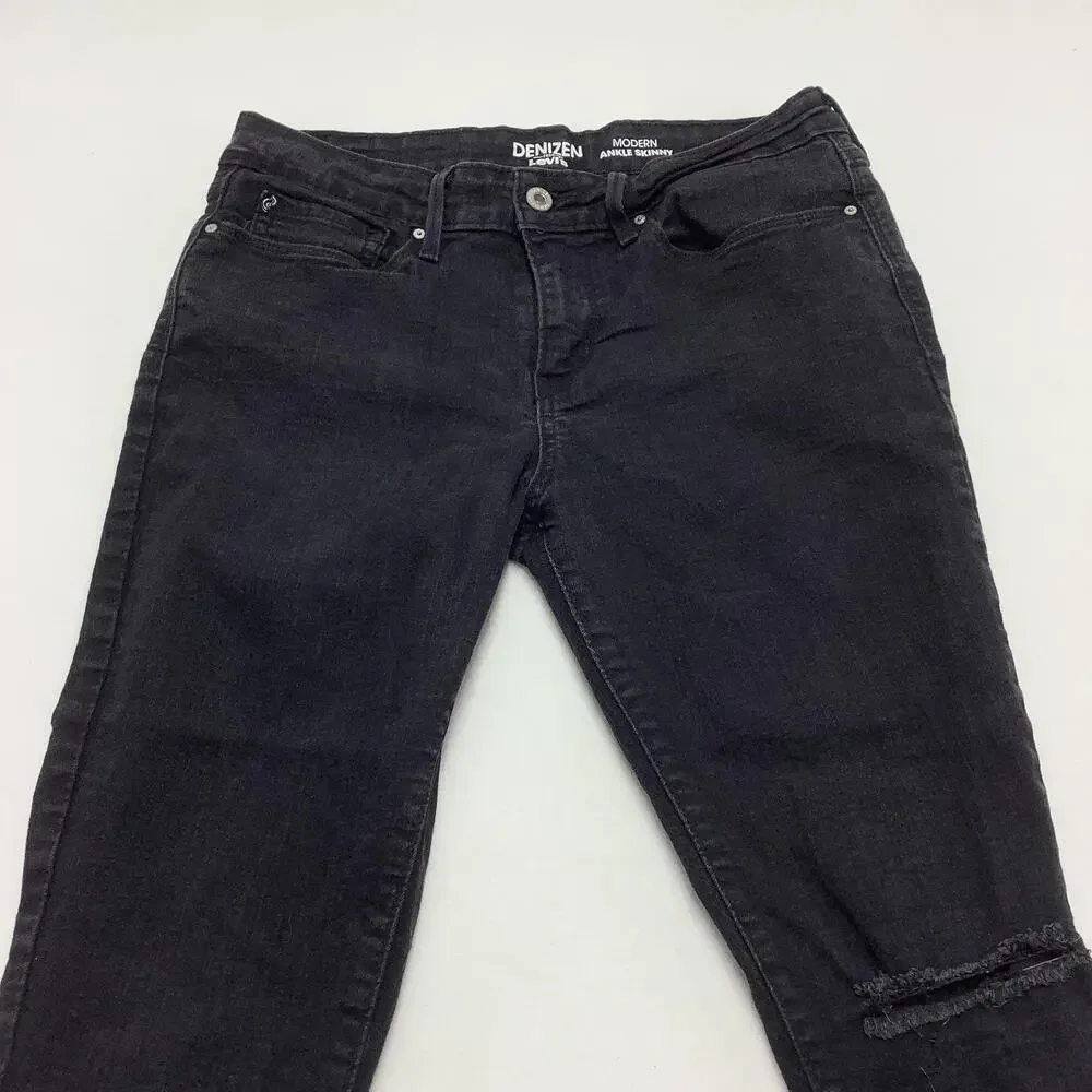 Denizen From Levis Ankle Skinny Jeans Womens 10 Black Charcoal Wash Distressed